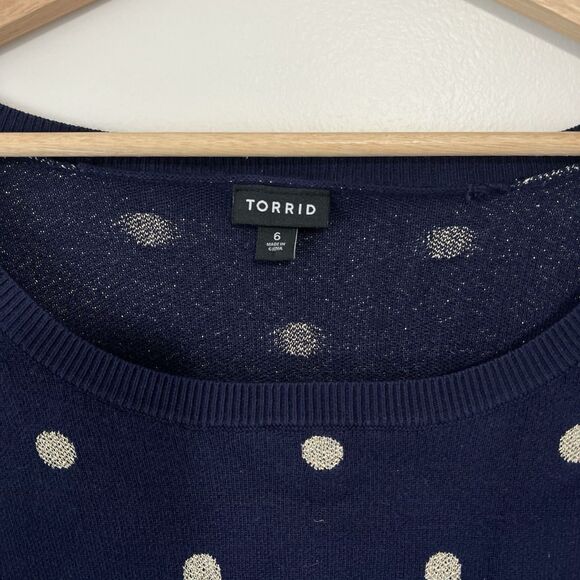 Torrid Polka Dot Babydoll Sweater Mini Dress Plus Size 6X Navy Blue Gold - Picture 4 of 10